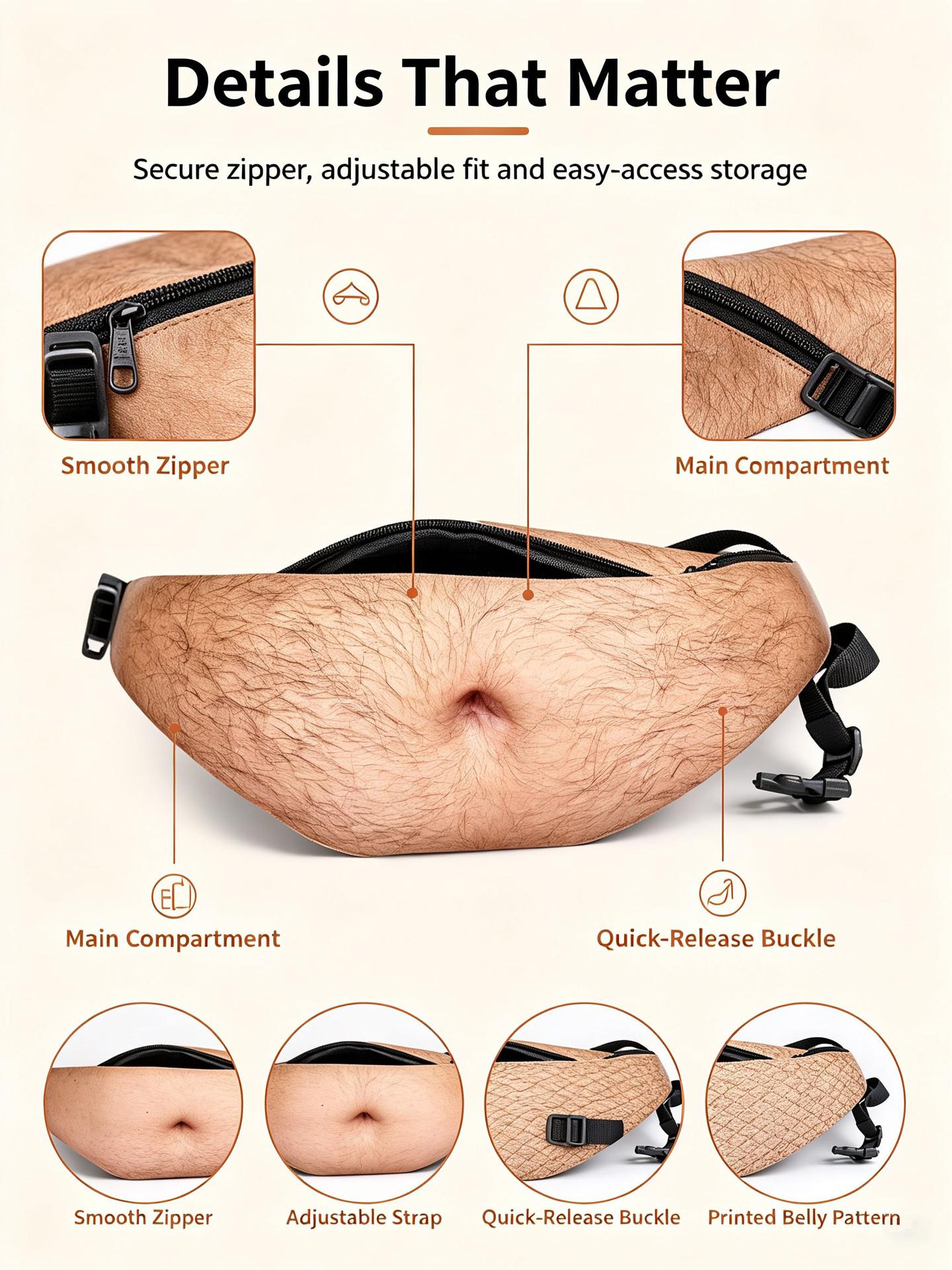 Belly Fanny Pack Gag Gifts Funny Adult Birthday Gifts for Men Women, Dad Gifts for Dad Husband from Daughter Son Wife, Hairy Beer Belly Button Waist Bag Boss Day Gifts