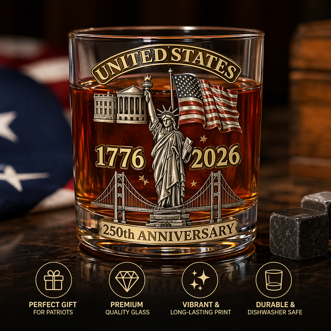 US Celebrate Freedom in Every Sip 250th Anniversary Limited Edition Whiskey Glass