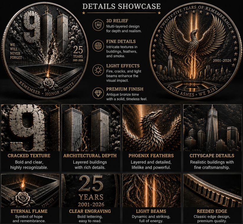 9/11 25th Anniversary Commemorative Coin🕯️ – Never Forget Memorial Collectible (2001–2026)