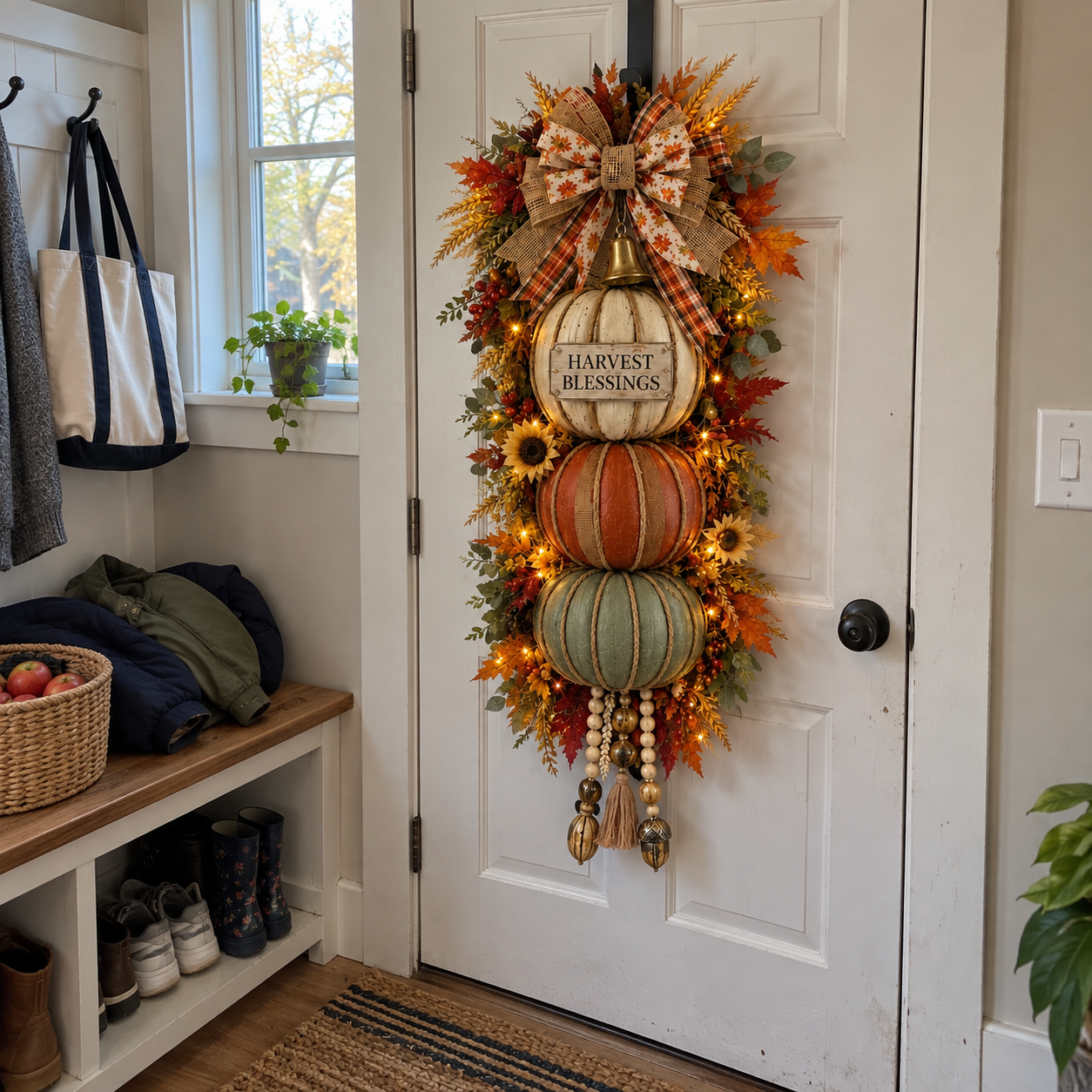 🌽Lighted Stacked Pumpkin Fall Door Decor🎃