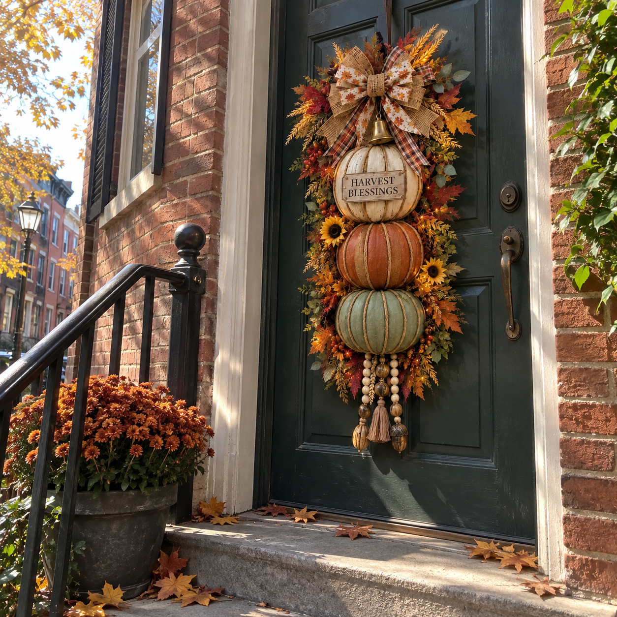 🌽Lighted Stacked Pumpkin Fall Door Decor🎃