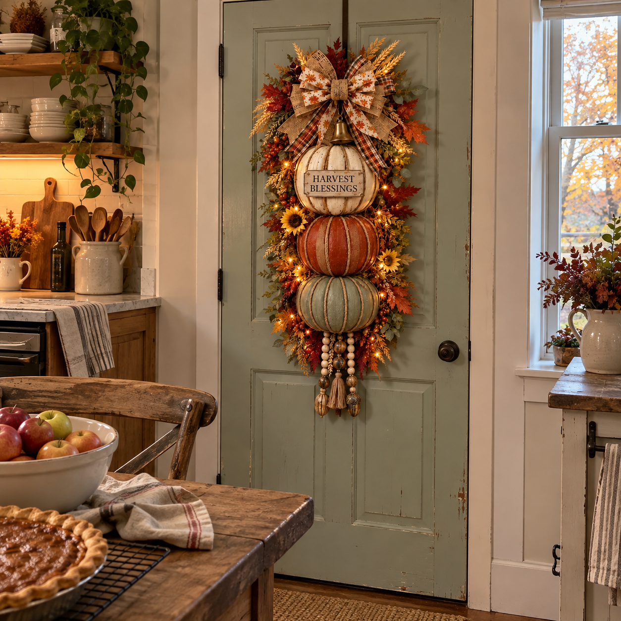 🌽Lighted Stacked Pumpkin Fall Door Decor🎃