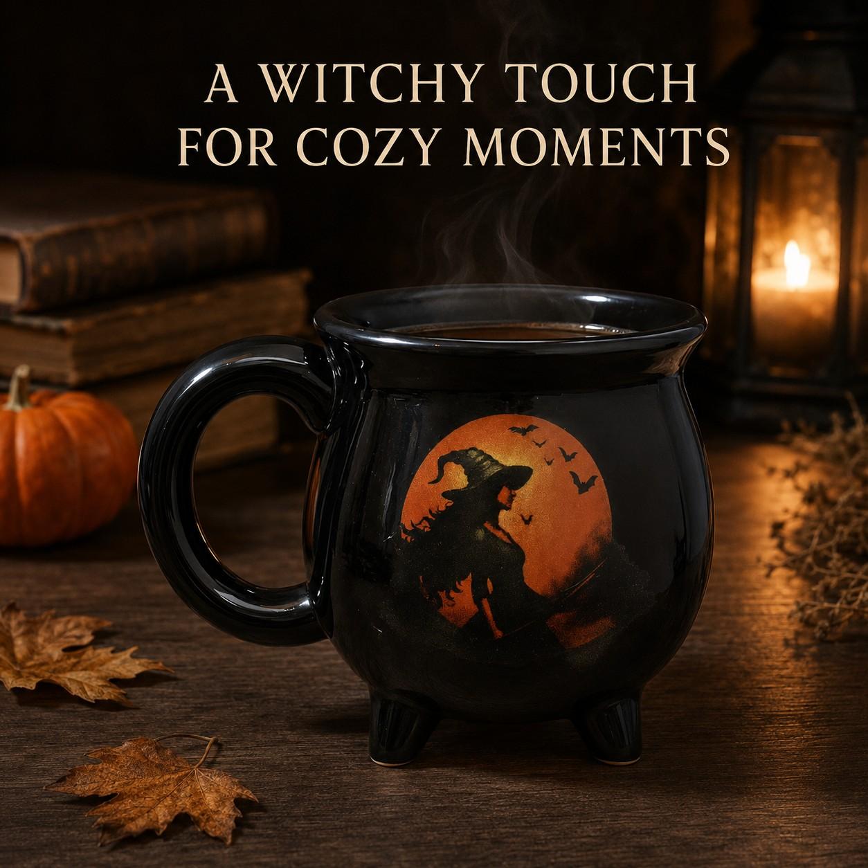 Moonlit Witch Cauldron Cup, Gothic Spooky Halloween Gift for Female Friends, Unique and Stylish Design, Perfect for Celebrations and Parties