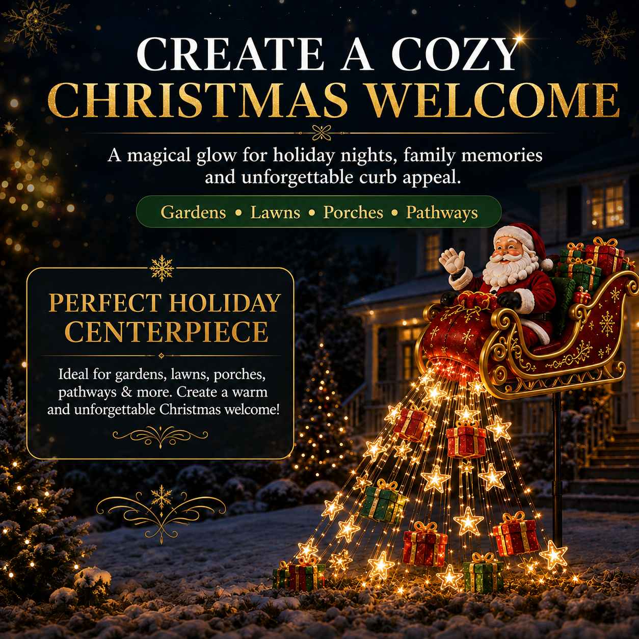 Santa Flying Sleigh Christmas Welcome Display