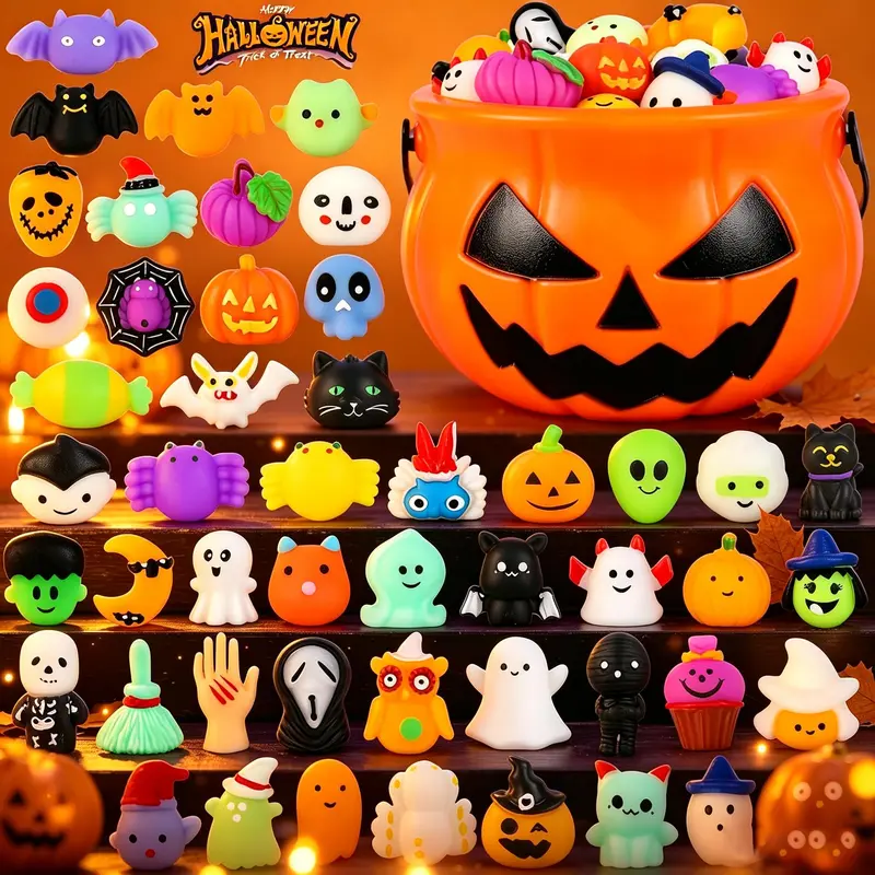 50PCS Halloween Mochi Squishy Toys for Party Favors & Spooky Fun 🎃