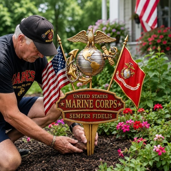 🎖️ US Marine Corps Semper Fidelis Tribute Garden Stake