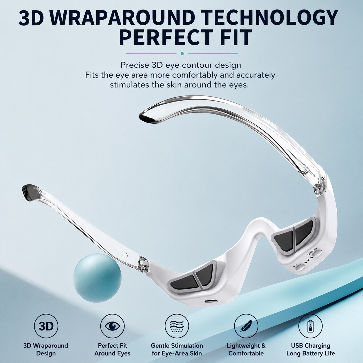 Microcurrent Red Light Eye Massager - 3D Contoured Eye Beauty Device for Dark Circles, Puffiness & Eye Strain Relief