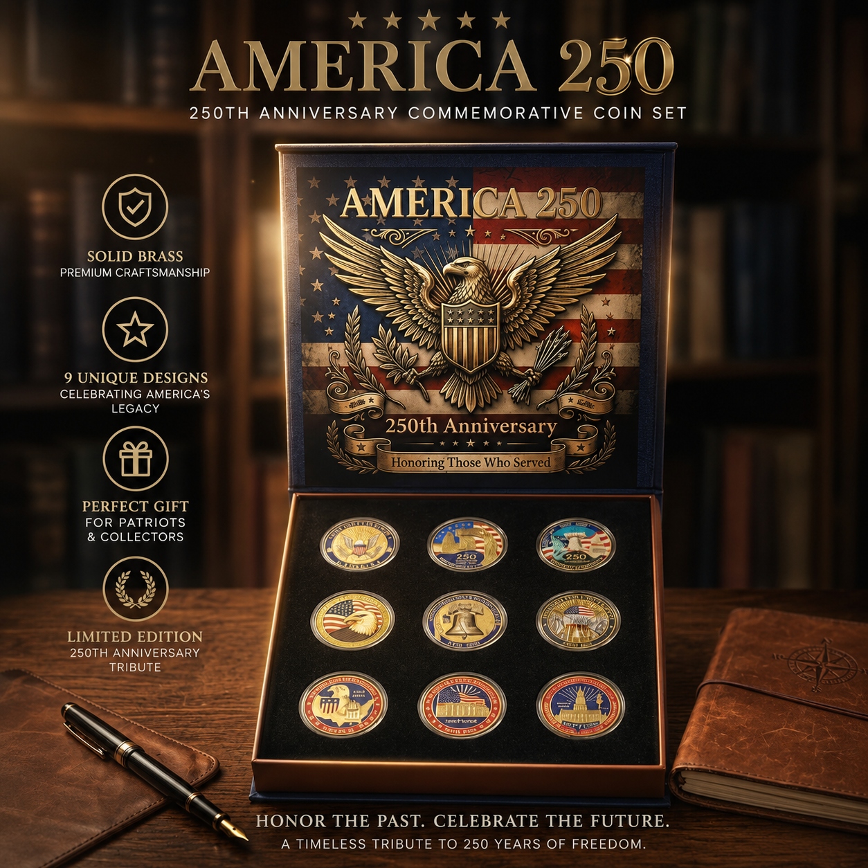 🔥LAST DAY 50% OFF✨9PCS USA 250th Anniversary Commemorative Coin Gift Set