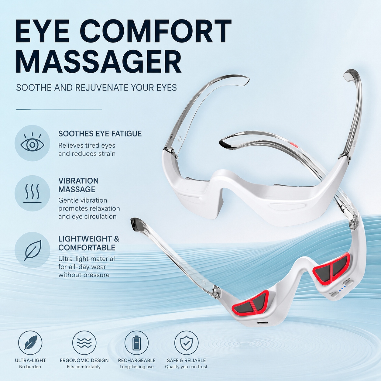 Microcurrent Red Light Eye Massager - 3D Contoured Eye Beauty Device for Dark Circles, Puffiness & Eye Strain Relief