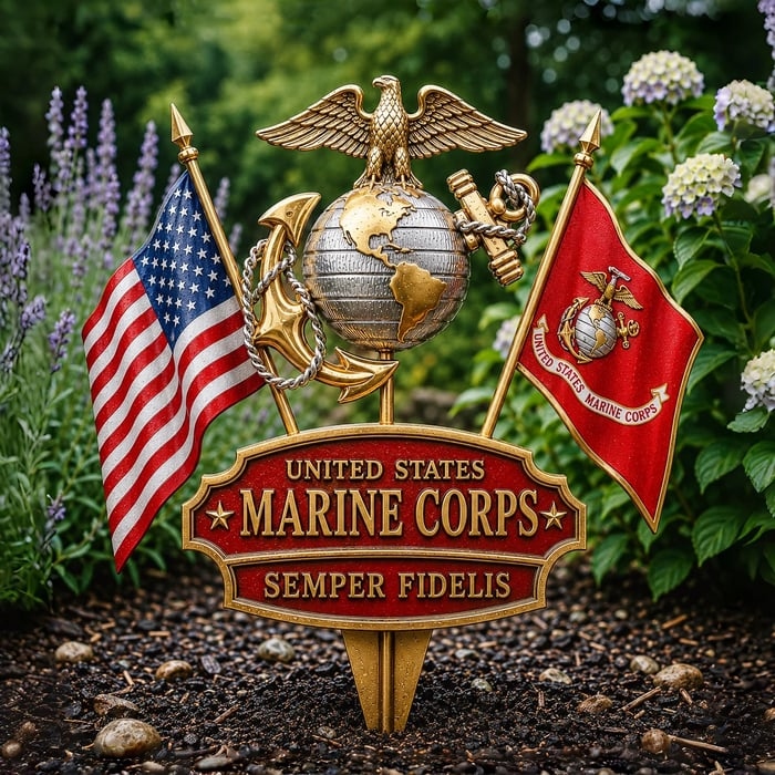 🎖️ US Marine Corps Semper Fidelis Tribute Garden Stake