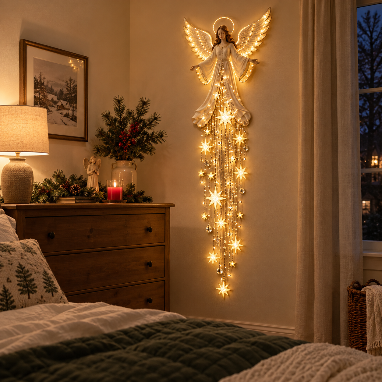 Angel Blessing Starfall Wall Light – Heavenly Christmas Wall Decor