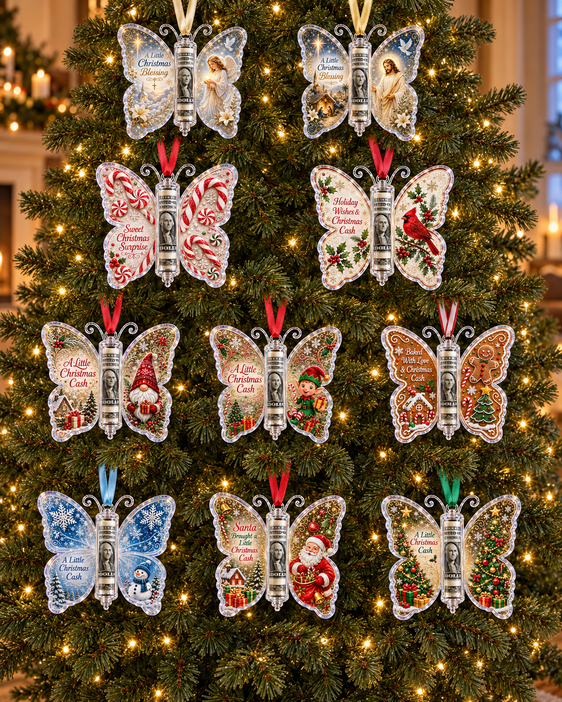 🦋💵 Christmas Cash Gift Butterfly Ornament – Holiday Money Holder Keepsake 🎄✨