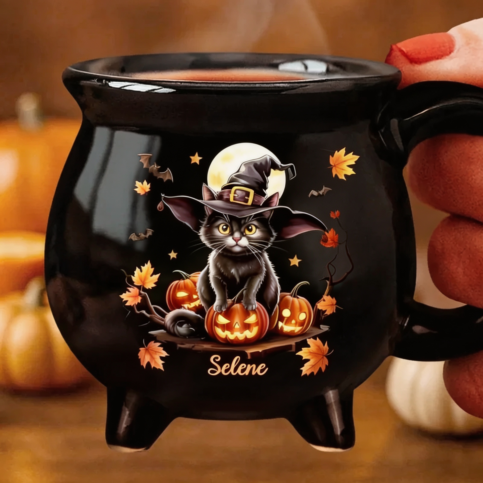 Custom Witch Cauldron Coffee Mug - Personalized Halloween Witchy Gifts For Besties, Sisters, BFF, Family, Yourself - Witching You A Wicked Brew