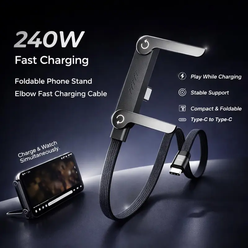 Fast-Charging Cable with Invisible Stand | USB-C & Lightning