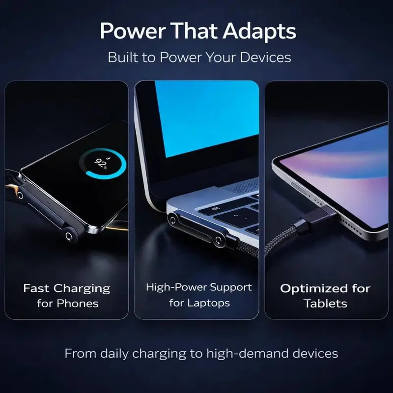 Fast-Charging Cable with Invisible Stand | USB-C & Lightning