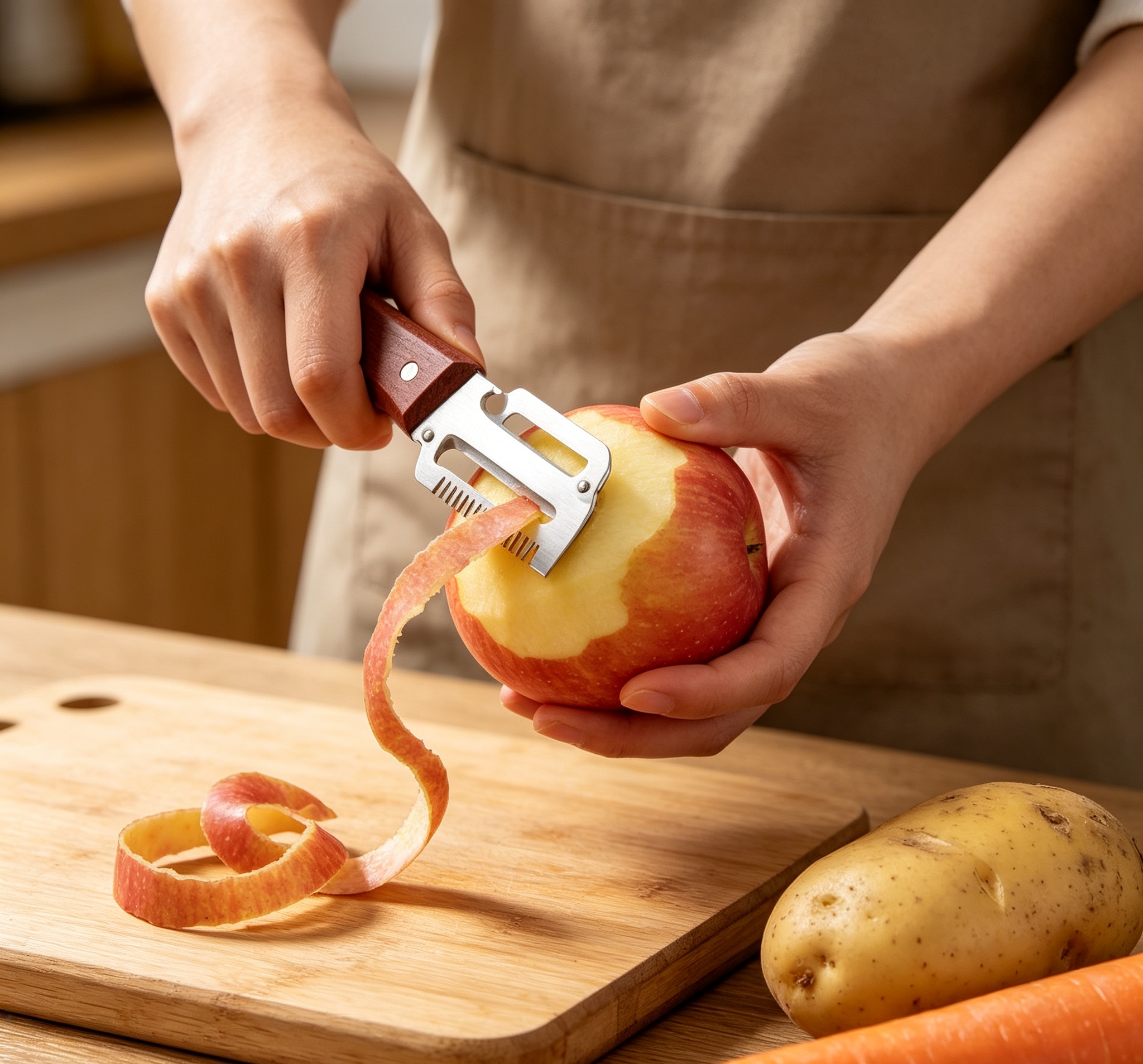 🔥 Multi-Functional Vegetable Peeler – Sharp Stainless Steel Blade & Wooden Handle