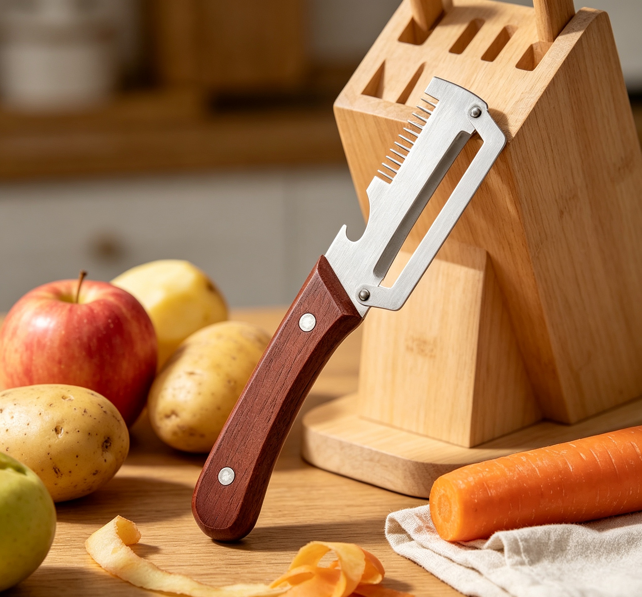 🔥 Multi-Functional Vegetable Peeler – Sharp Stainless Steel Blade & Wooden Handle