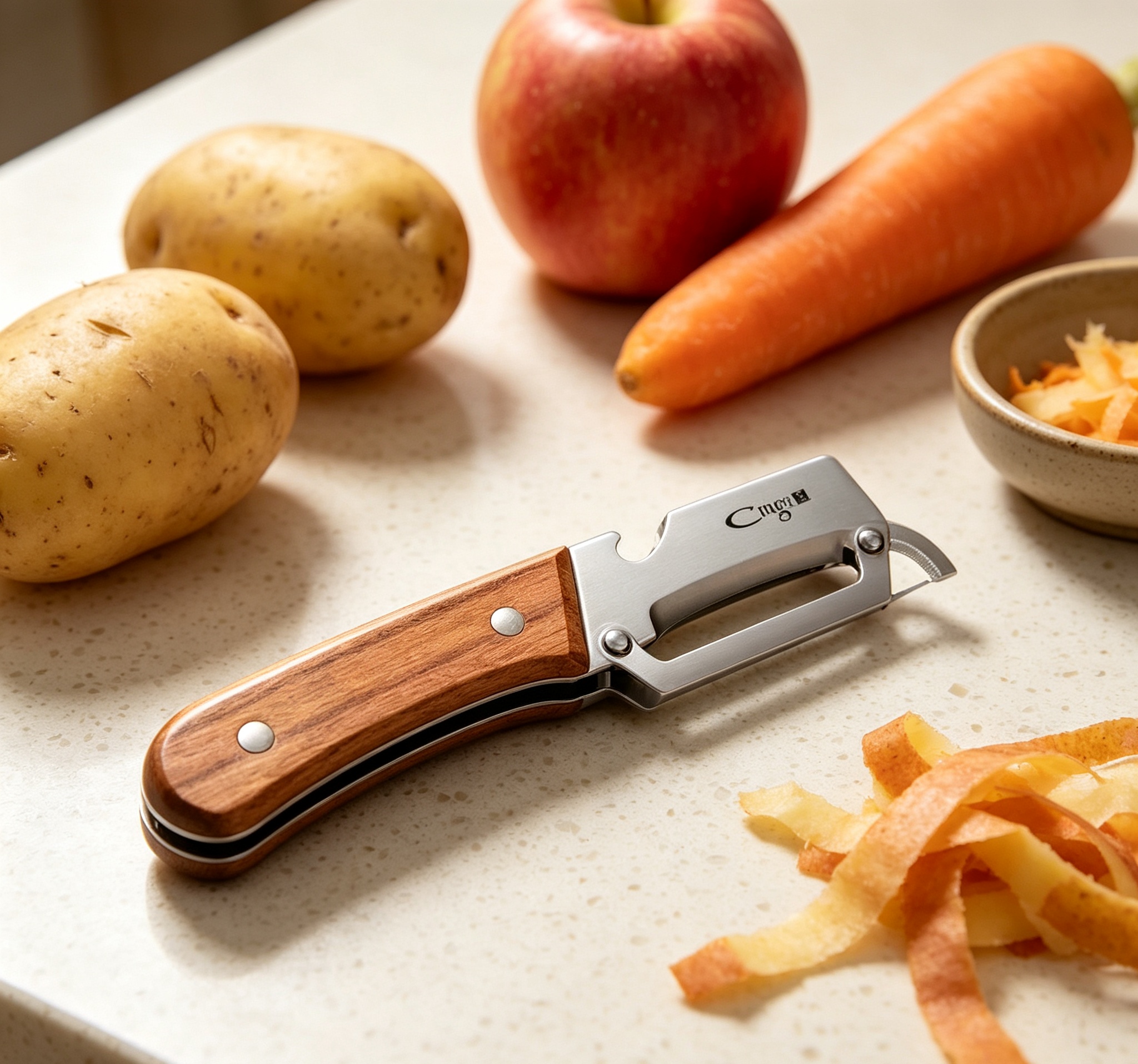 🔥 Multi-Functional Vegetable Peeler – Sharp Stainless Steel Blade & Wooden Handle