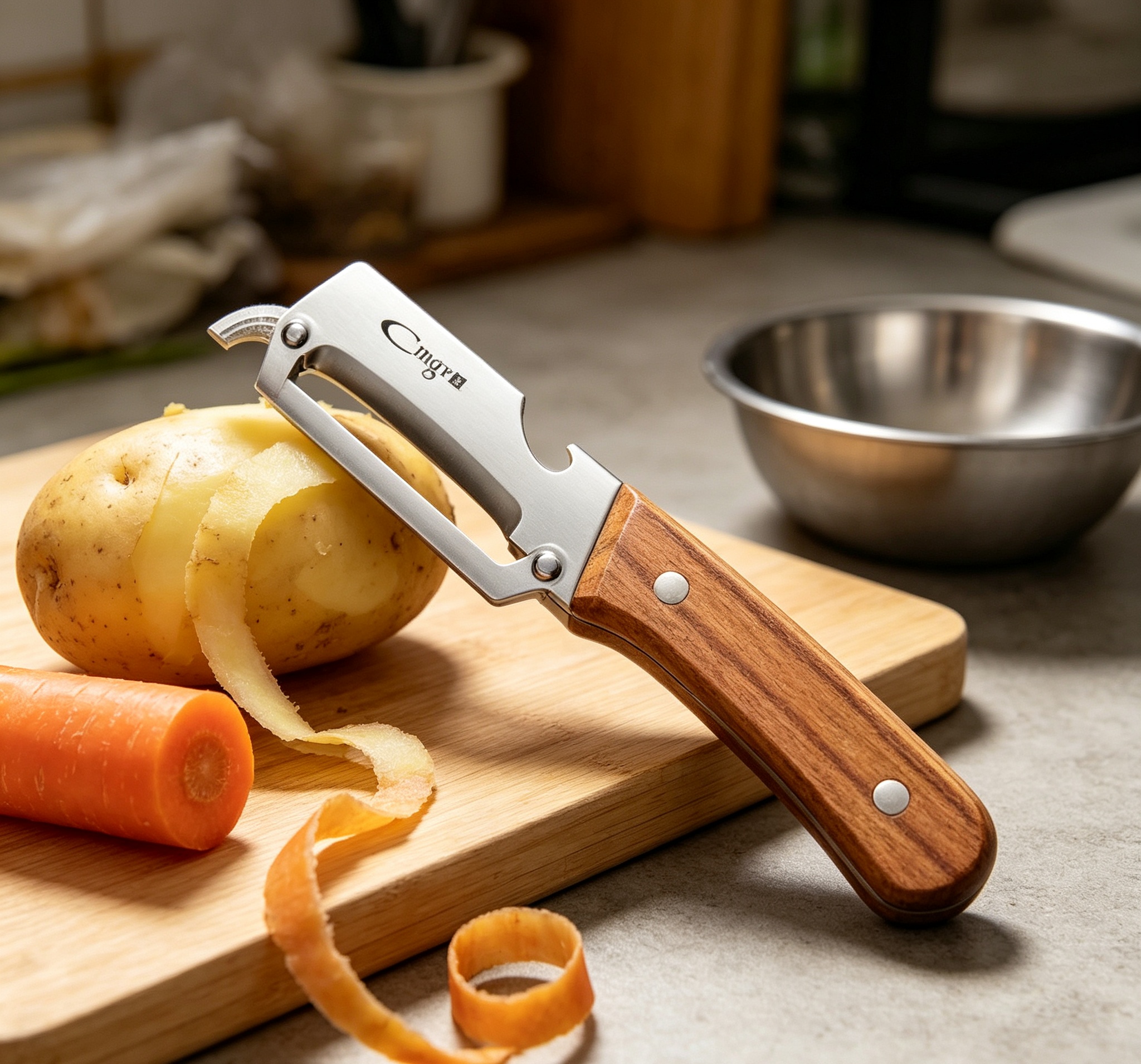🔥 Multi-Functional Vegetable Peeler – Sharp Stainless Steel Blade & Wooden Handle