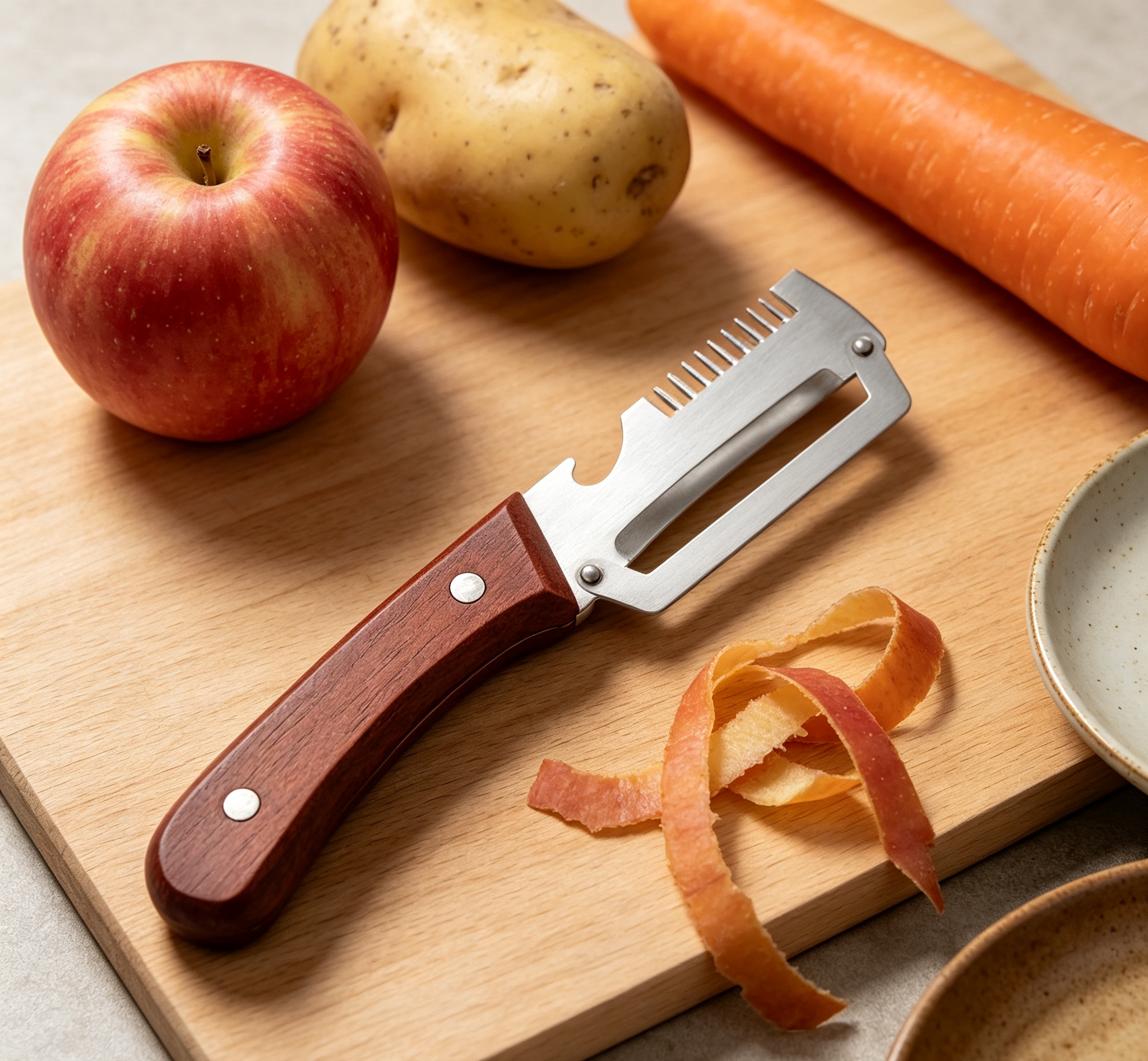 🔥 Multi-Functional Vegetable Peeler – Sharp Stainless Steel Blade & Wooden Handle