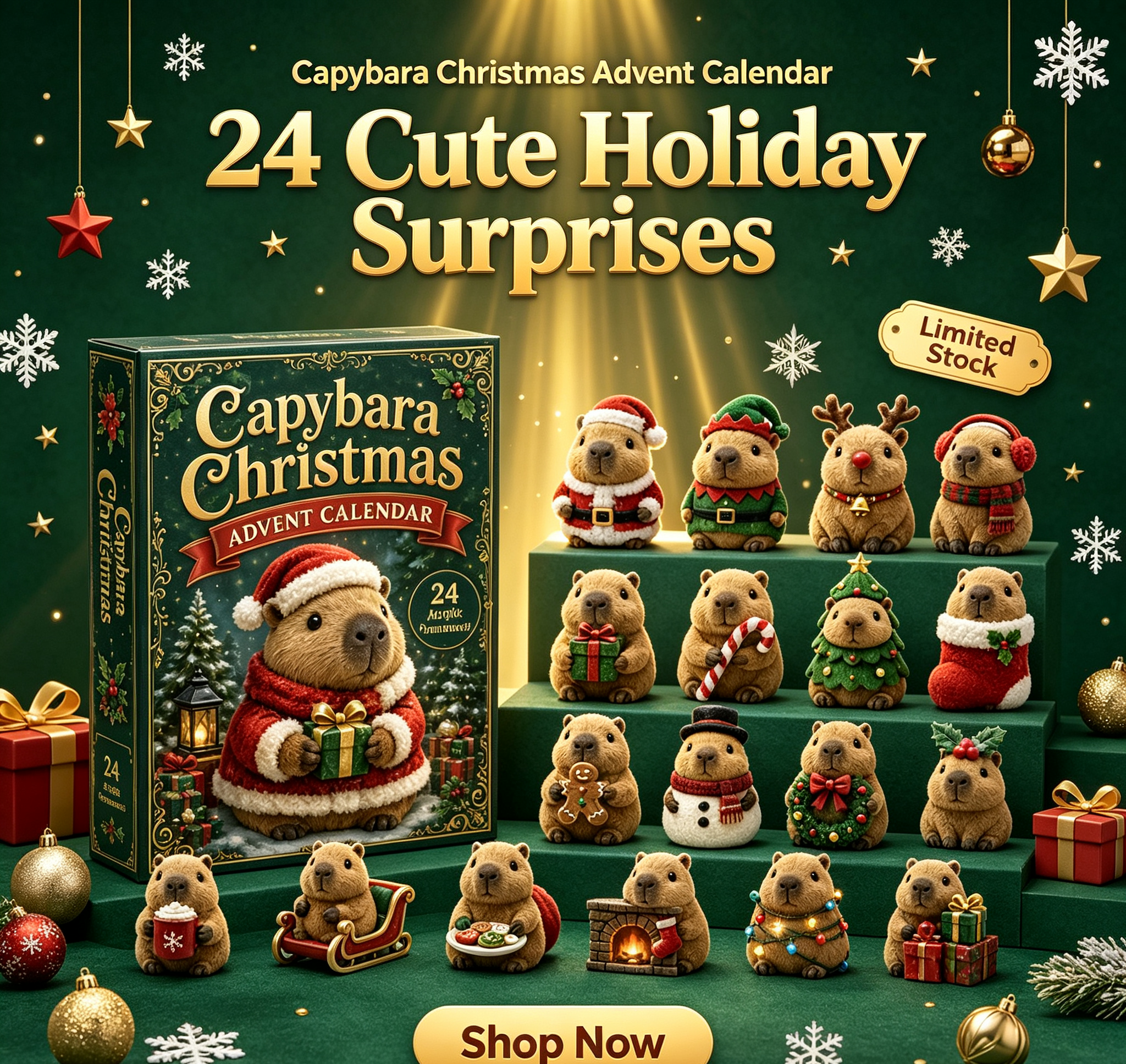 Capybara Christmas Advent Calendar 2026 - 24-Day Festive Countdown, Charms Blind Box - Gift For Capybara Lovers
