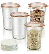 Freshmage Canning Jars 27 oz 4 Pack, Sourdough Starter Jars with 2 Lids Per Jar (Glass Sealing Li...
