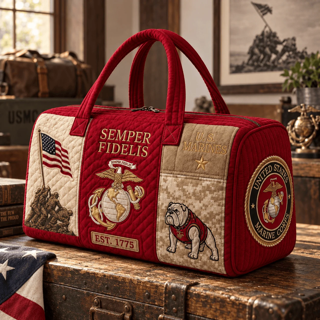 100% Handmade US Military Heritage Quilted Duffel Bag