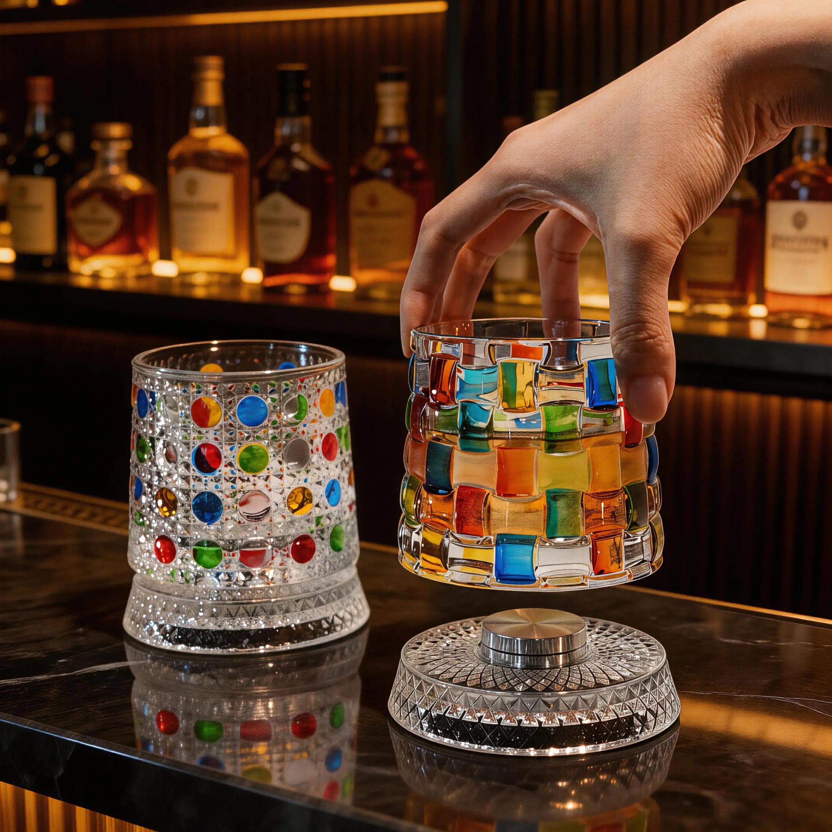🥃Hand-Painted Embossed Rotating Whiskey Glass 