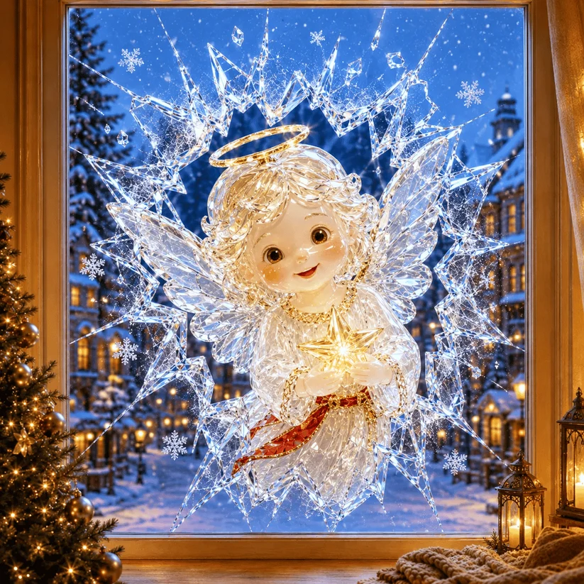 Crystal Christmas Break-In Window Decal — 3D Shattered-Glass Holiday Window Decoration