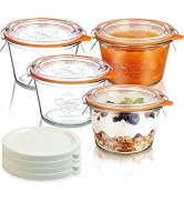 Freshmage Canning Jars 12 oz 4 Pack, Sourdough Starter Jars with 2 Lids Per Jar (Glass Sealing Li...