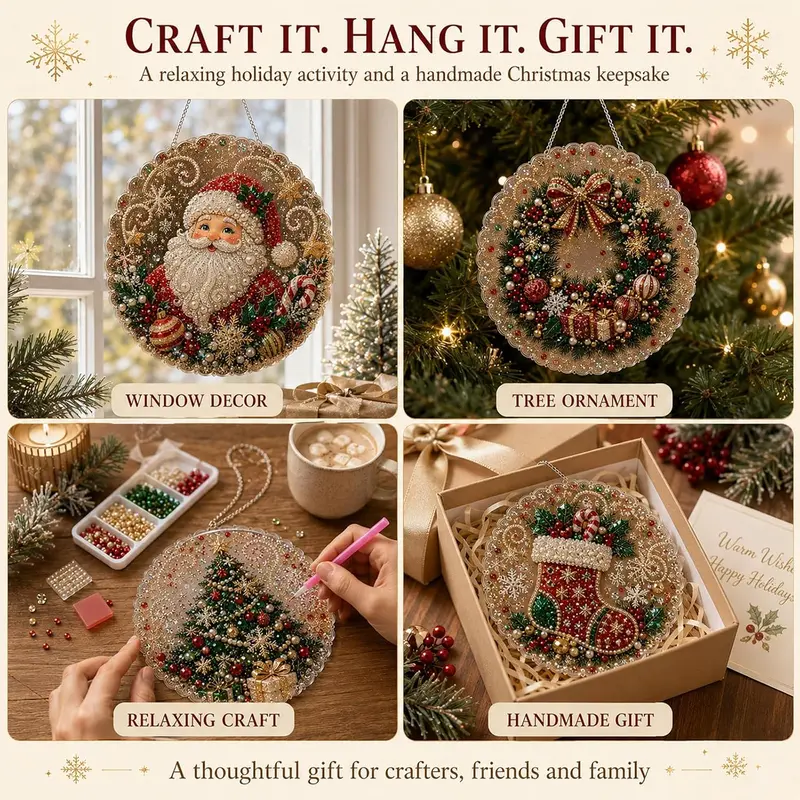 Christmas Pearl Diamond Suncatcher Ornaments – 6-Piece Set