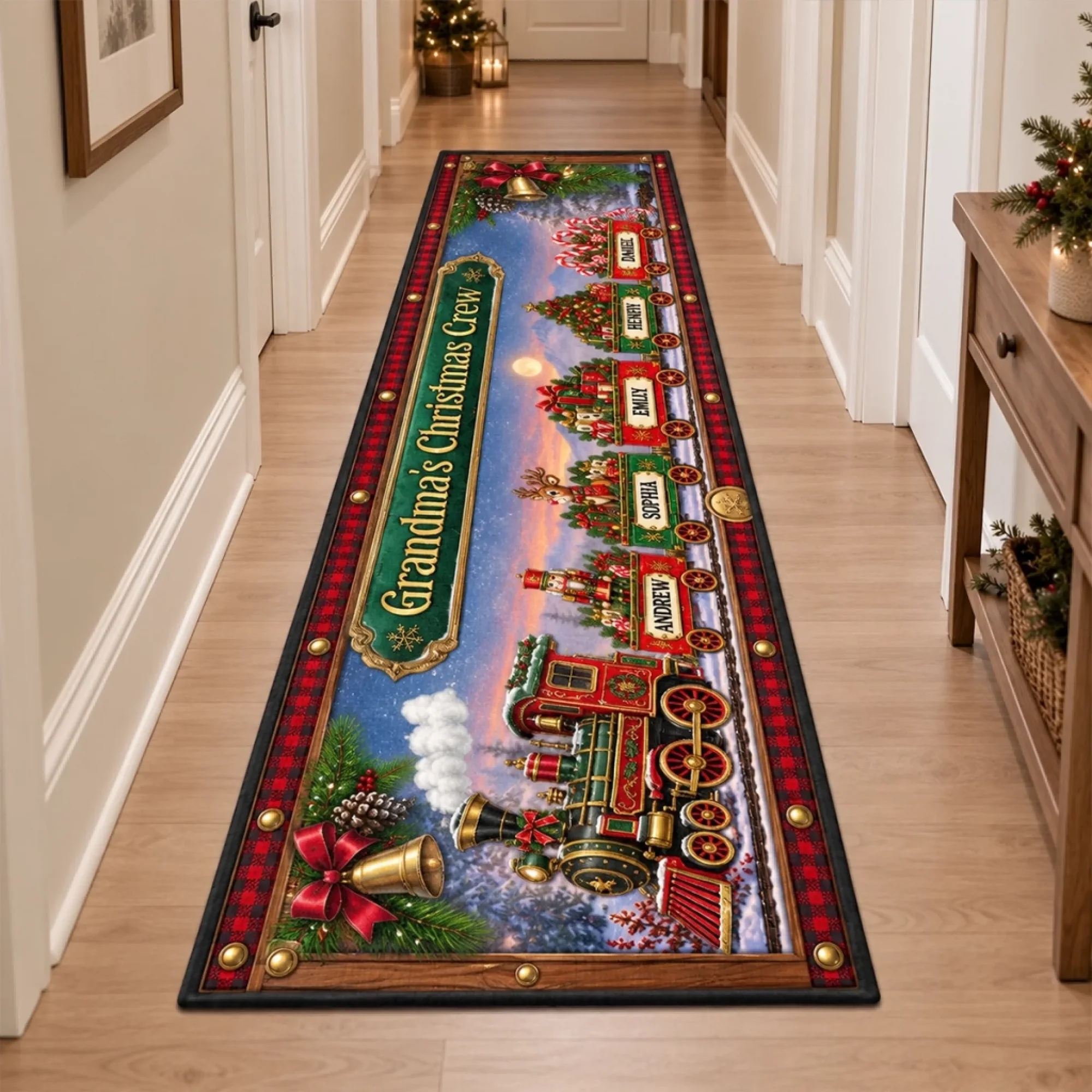 🎄 Personalized Christmas Family Train Door Mat 🚂 Custom Holiday Welcome Rug With Family Names | Cozy Front Door Christmas Decor