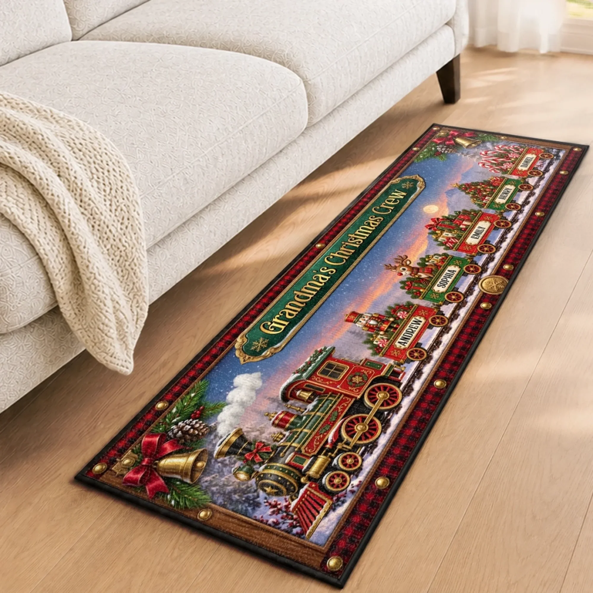 🎄 Personalized Christmas Family Train Door Mat 🚂 Custom Holiday Welcome Rug With Family Names | Cozy Front Door Christmas Decor