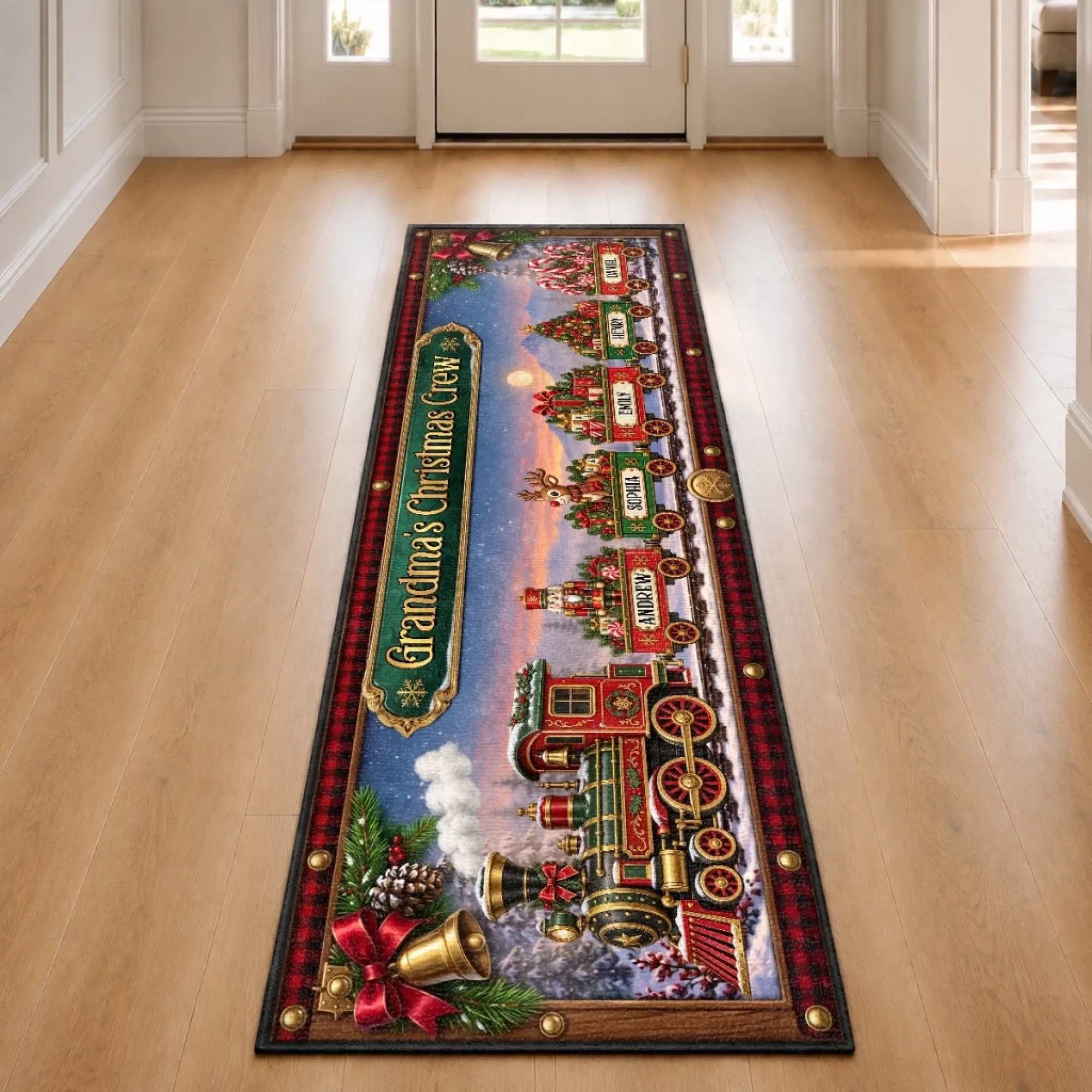 🎄 Personalized Christmas Family Train Door Mat 🚂 Custom Holiday Welcome Rug With Family Names | Cozy Front Door Christmas Decor