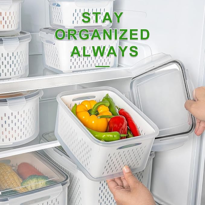 🍓 3PCS Fruit Storage Containers 🥗 | Airtight Fresh Keeper with Removable Colander 💧