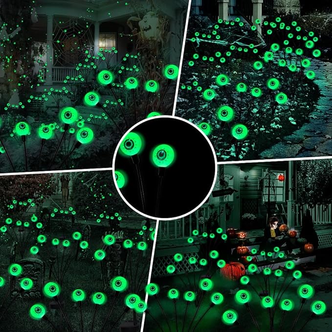 🔥 Solar Eyeball Lights 👁️ 2PK 12LED Halloween Outdoor Yard Decor