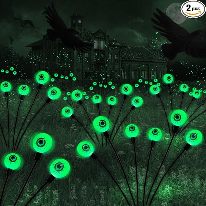 🔥 Solar Eyeball Lights 👁️ 2PK 12LED Halloween Outdoor Yard Decor