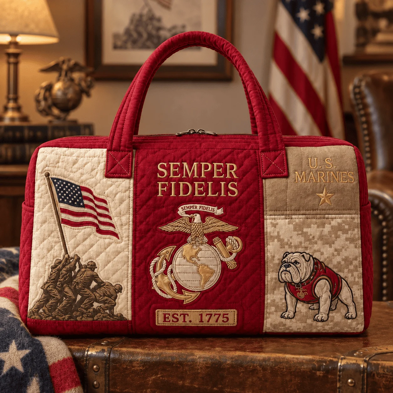 100% Handmade US Military Heritage Quilted Duffel Bag