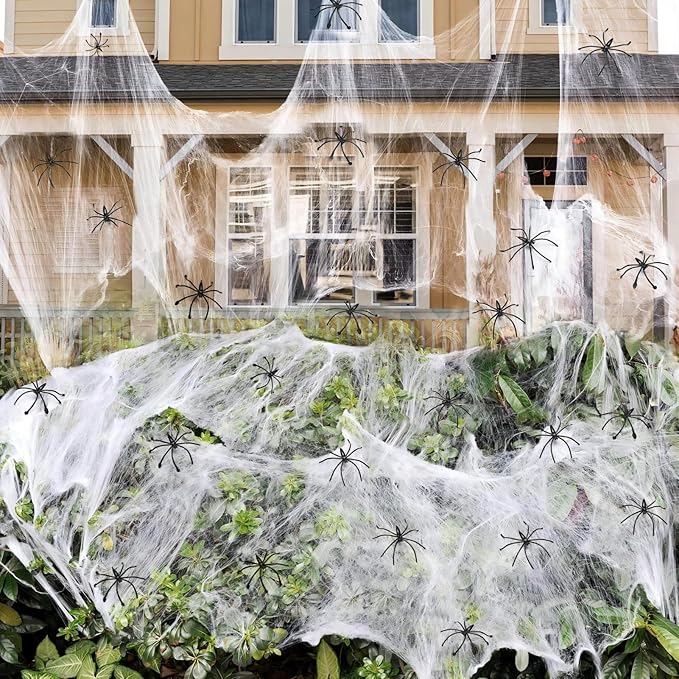 ZPISF 1400 sqft Halloween Spider Webs Decorations with 100 Extra Fake Spiders, Super Stretchy Cobwebs for Halloween Decor Indoor and Outdoor