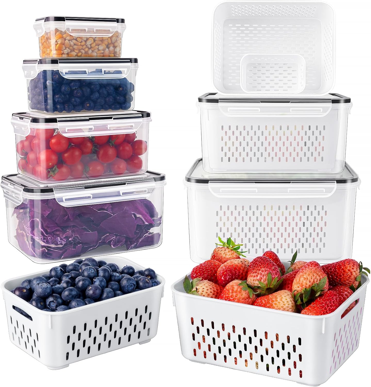 🍓 3PCS Fruit Storage Containers 🥗 | Airtight Fresh Keeper with Removable Colander 💧