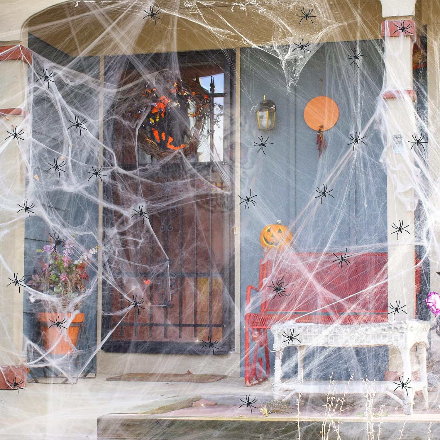 ZPISF 1400 sqft Halloween Spider Webs Decorations with 100 Extra Fake Spiders, Super Stretchy Cobwebs for Halloween Decor Indoor and Outdoor