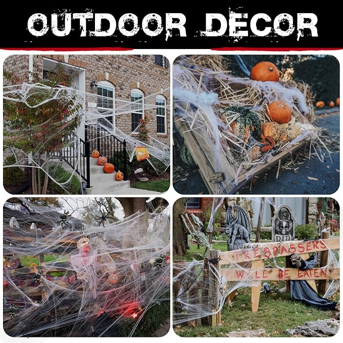 ZPISF 1400 sqft Halloween Spider Webs Decorations with 100 Extra Fake Spiders, Super Stretchy Cobwebs for Halloween Decor Indoor and Outdoor