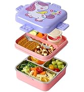 Freshmage Stainless Steel Double-Layer Bento Box Container with 3 Compartments, Large Capacity Le...