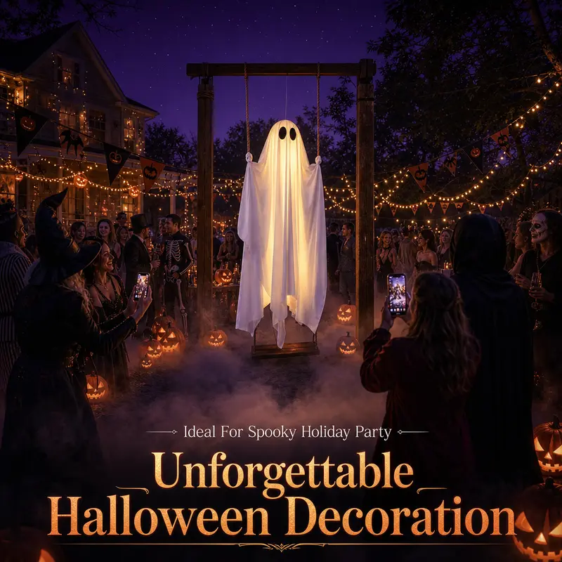 Halloween Decorations Outdoor - 5FT Large Hanging Ghost Swing with Remote Control String Lights, Scary Ghost Halloween Party Decor Outside for Tree Porch Yard Garden Lawn Ornaments halloween spooky decor