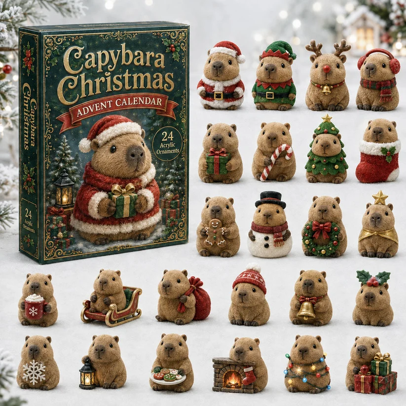 Capybara Christmas Advent Calendar 2026 - 24-Day Festive Countdown, Charms Blind Box - Gift For Capybara Lovers