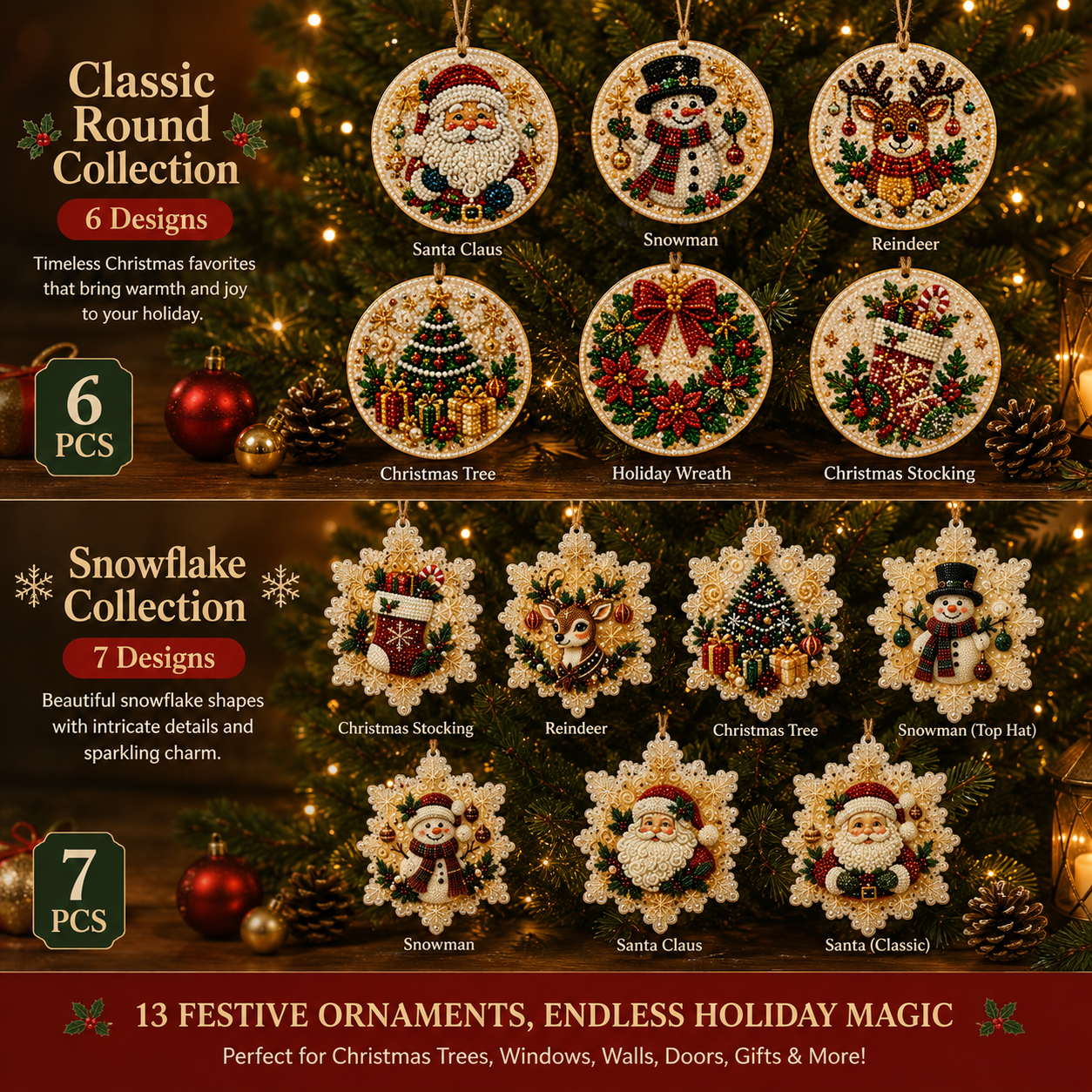 Christmas Pearl Diamond Suncatcher Ornaments – 6-Piece Set🎄