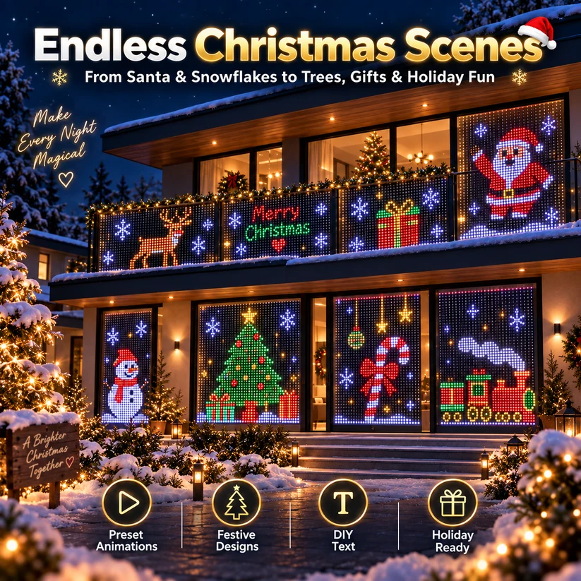  🔥 LAST DAY 49% OFF + FREE SHIPPING – 🎄 Smart RGB Pixel LED Curtain Lights | App-Controlled Light Show