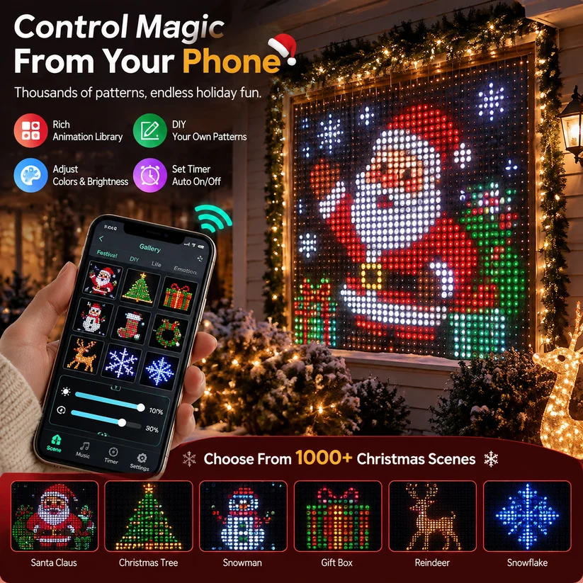  🔥 LAST DAY 49% OFF + FREE SHIPPING – 🎄 Smart RGB Pixel LED Curtain Lights | App-Controlled Light Show
