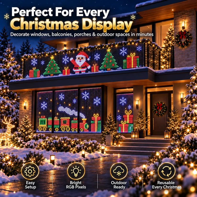  🔥 LAST DAY 49% OFF + FREE SHIPPING – 🎄 Smart RGB Pixel LED Curtain Lights | App-Controlled Light Show