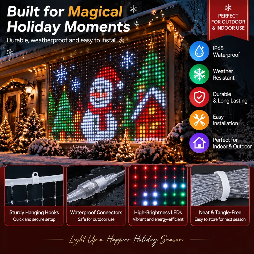  🔥 LAST DAY 49% OFF + FREE SHIPPING – 🎄 Smart RGB Pixel LED Curtain Lights | App-Controlled Light Show